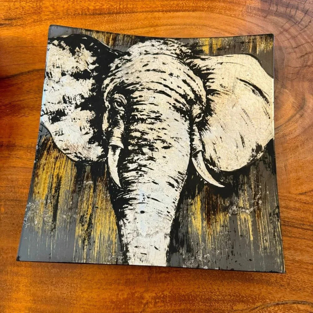 Glass  Elephant Curved Serving Tray - Square